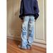 Small Niche Crack Design Washed Light Blue Jeans For Men, American Trend Casual Versatile Loose Straight Leg Pants_mkmklike.com