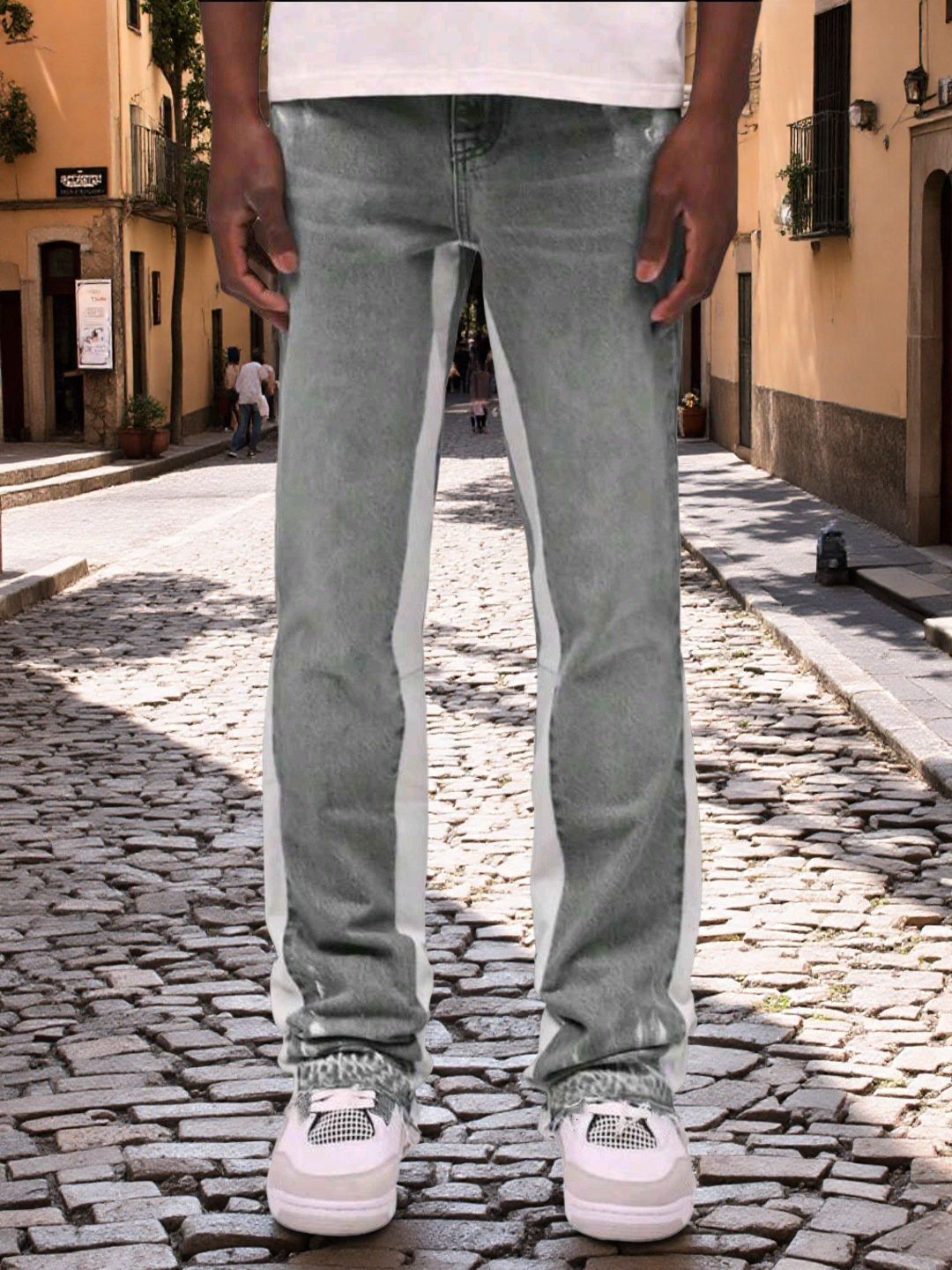 Men's Clothing Hot Selling Ink Splatter Ripped Flared Jeans, High Street Distressed Washed Long Pants, Straight Leg._mkmklike.com