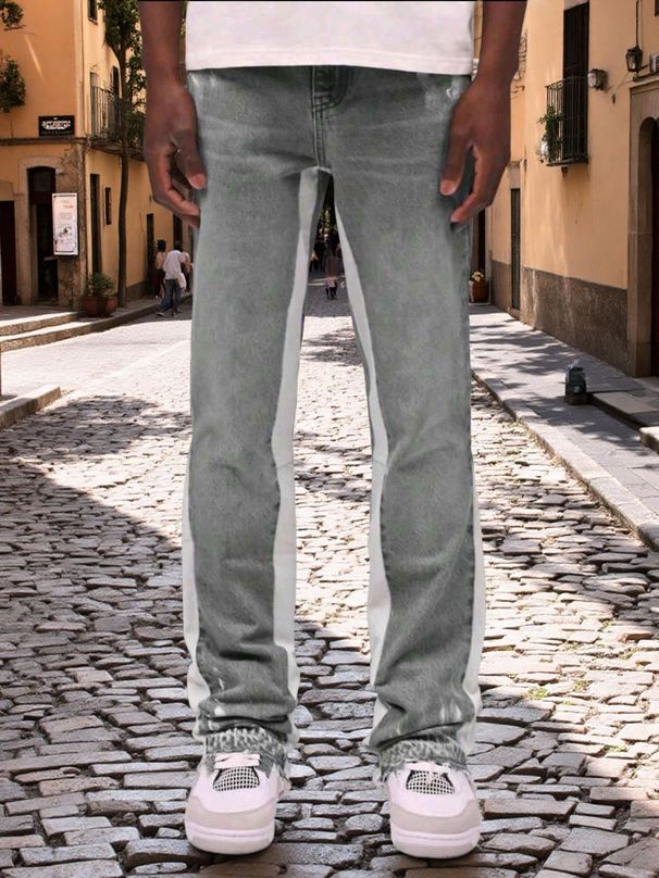 Men's Clothing Foreign Trade Wholesale Hot Selling Ink Splatter Ripped Flared Jeans, High Street Distressed Washed Long Pants, Straight Leg._mkmklike.com