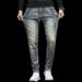Pulse European And American Style Fashion New Men's Jeans Retro Stretch Embroidered Slim Fit Skinny Versatile Casual Nostalgic_mkmklike.com
