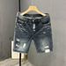 Denim Shorts, Men's New Summer High Street Distressed White Hole Slim Fit Capris, Korean Version Trend Versatile Small_mkmklike.com