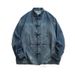 Cowboy Jacket Men's Loose Casual Retro Multi Pocket Workwear Denim Jacket Men_mkmklike.com