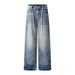 American High Street Washed Lace-Up Jeans For Men, Versatile Vintage Striped Casual Straight Pants_mkmklike.com