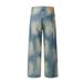 Tie-Dye Gradient Washed Jeans Men's American High Street Dirty-Dye Loose Straight-Leg Design Sense Wide-Leg Long Pants_mkmklike.com