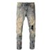 Men's Clothing European And American Street Fashion Graffiti Ripped Jeans Men's Slim Fit Paint Splashed Foot Cross Border Stretch Men's Pants 6556_mkmklike.com
