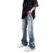 Men's Clothing Men's Style Ripped Denim Jeans Lightning Bolt Pattern Washed Loose Fit Straight Leg Slightly Flared Slimming Clean Fit_mkmklike.com
