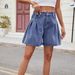 Women's Clothing Washed Elastic Waist Loose Denim Shorts Three Quarter Pants_mkmklike.com