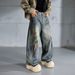 Men’S Graffiti Washed Gray Relaxed Fit Straight Leg Jeans – Urban Streetwear Denim With Artistic Hand-Painted Details | 90s Hip-Hop Inspired_mkmklike.com