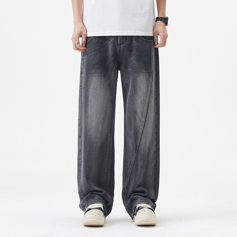 Small Niche Design Splicing Wide Leg Jeans Men # Fashion High Street 2025 Spring New Product Trendy Brand Long Pants For_mkmklike.com