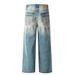 Color-Block Washed Ripped Jeans With Double Pockets Trendy Punk Vintage Dirty Straight-Leg Pants For Men_mkmklike.com