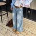 Textured Lazy Loose Scimitar Jeans Men's And Women's Vibe Trendy Brand Letter Design Casual Wide-leg Trousers_mkmklike.com