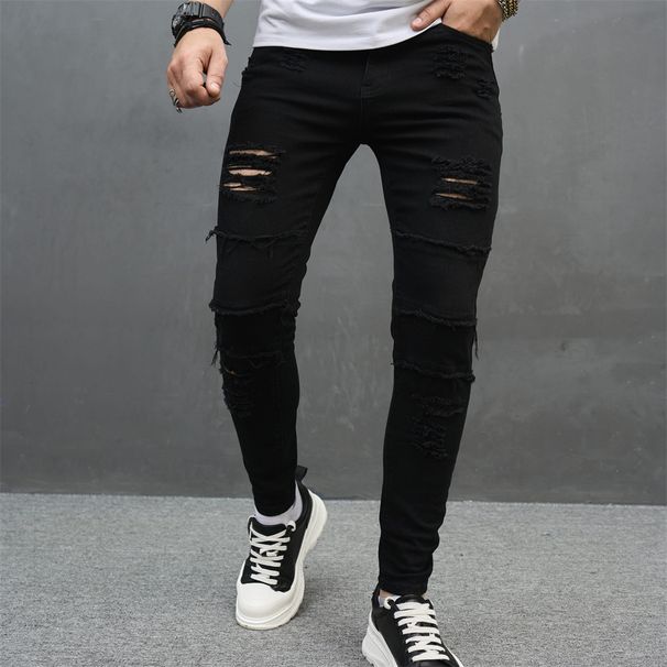 Men's Distressed Jeans - Classic Straight Fit With Ripped & Wrinkled Details For A Trendy Urban Look (Sizes 28-38, Mid-Rise, Cotton Blend)_mkmklike.com