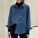 Vintage Hong Kong Style Denim Shirt For Women - Retro Blue Oversized Button Down Shirt With Classic Collar, Casual & Office Wear_mkmklike.com