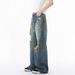 Men's Clothing Four Seasons Distressed Fashion Dirty Dyed Retro Wide Leg Jeans Casual_mkmklike.com