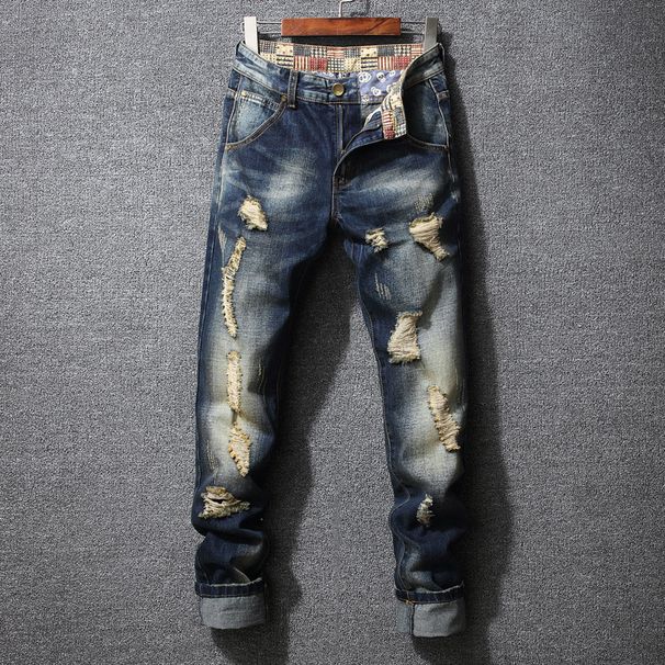 Men's Slim Straight Leg Ripped Jeans Fashion Casual Trendy Brand Pants Retro Nostalgic Style Autumn_mkmklike.com