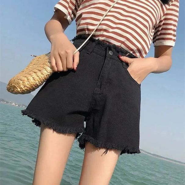 Women's Clothing Women's High-Waisted Wide Leg Cropped Pants Denim Retro Camouflage Straight Mid-Length Summer Style_mkmklike.com