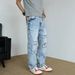 Men's Distressed Denim Jeans Classic Washed Straight Leg Vintage Blue Casual Streetwear Comfortable Straight Leg Fit_mkmklike.com