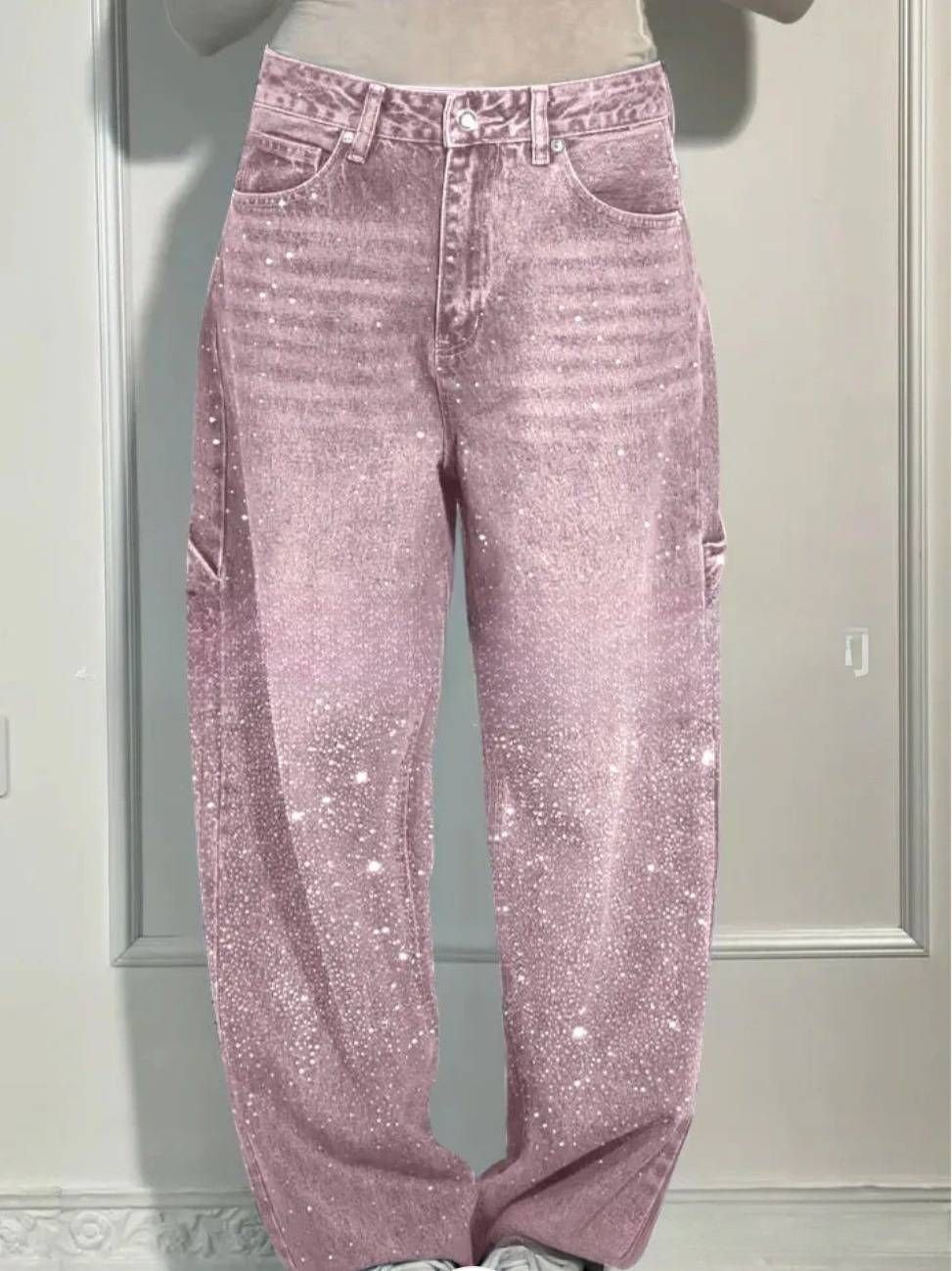 Women's Clothing Spring And Summer New Women's Casual Rhinestone Loose Harem Jeans_mkmklike.com