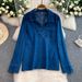 Relaxed Denim Top & Wide-Leg Pants Set | V-Neck Long Sleeve & Drawstring Waist | Comfortable Stretchy Fabric_mkmklike.com