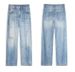 Men's High End Retro Washed Distressed Loose Straight Leg Jeans Light Color Casual Drape Fit American Style_mkmklike.com