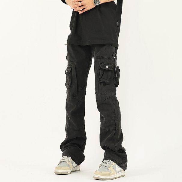 Nordmann American Style Functional Black Jeans For Men With Design Sense, Multi-Pocket Cargo Pan, Loose Straight-Leg Casual_mkmklike.com