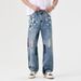 Spring And Summer Trend Street Retro Graffiti Contrasting Color Straight Jeans Men's Loose American High Street Wide-leg Floor-mopping Trousers_mkmklike.com