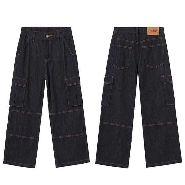Unisex Vintage Raw Denim Jeans – High Street Workwear Pants With Utility Pockets & Straight-Leg Fit_mkmklike.com