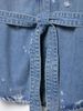 Distressed Denim Shirt Jacket For Women - Casual Oversized Button Down Top With Stylish Ripped Details (XS/S/M/L)_mkmklike.com