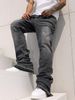 Men's High-street Jeans, Slightly Flared, Loose, Washed, Light Blue, Trendy Brand, Stretch Straight Leg, Street Fashion._mkmklike.com