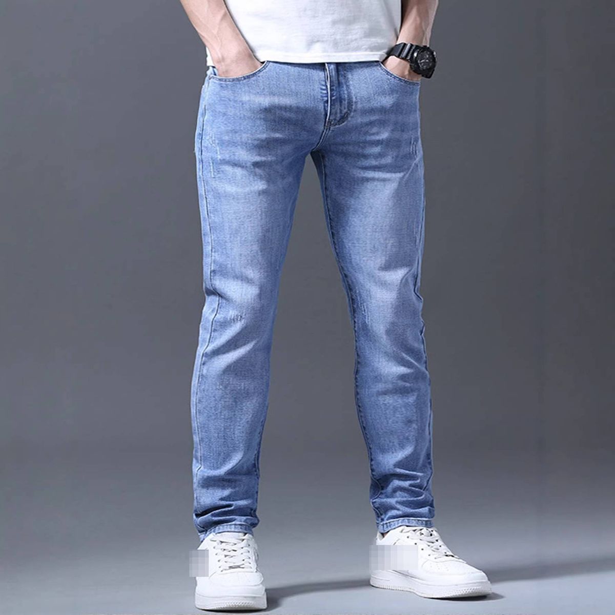 Men's Clothing Slim Fit Stretch Jeans – Light Blue Washed Denim For Everyday Comfort_mkmklike.com