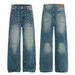 Men's Loose Straight Jeans High Street Style High End Washed Blue Rivet And Metal Design Unisex_mkmklike.com