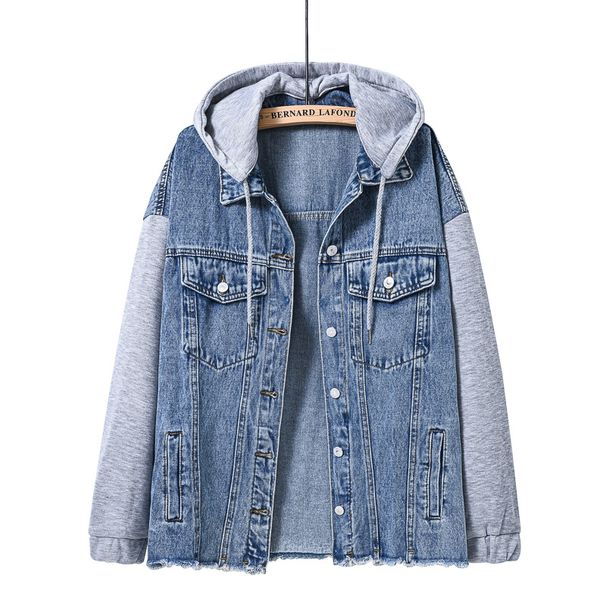 Plus Size Patchwork Denim Jacket Women's Casual Oversized Sweatshirt Relaxed Everyday Wear Versatile Comfortable Feshion Trend_mkmklike.com