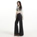 6313#American-style Denim Flared Jeans For Women, Dark Blue, Non-tight-fitting, Casual Straight-leg Bell-bottom Pants_mkmklike.com
