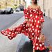 Women's dress strapless polka dot casual bohemian long dress slimming dress_mkmklike.com