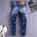 Men's Clothing Men's Trendy Retro High Street Style Ripped And Patched Slim Fit Skinny Jeans Fashion Distressed Washed Paint Style American_mkmklike.com