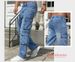 Streetwear Cargo Jeans For Men – Oversized High-Waisted Utility Pants With Multi-Pockets (Lake Blue, S-XXL)_mkmklike.com