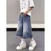 Vintage Washed Lightning Bolt Denim Shorts - Unisex Baggy 7/10 Length Jeans For Summer (Black/Blue, Sizes S-3xl)_mkmklike.com