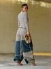 Women's Curved Edge Frayed Hem Jeans Two Tone Color Block Casual Cotton Denim Jeans With Belt Spring/Autumn Summer Collection_mkmklike.com