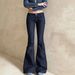 Retro Blue Low Rise Cropped Denim Flared Pants For Women Casual Simple Trousers England Style Fashion Autumn New Hot Girl_mkmklike.com