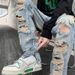 2025 Spring/Summer High Street Brand Personalized Perforated Jeans For Men's Trendy Straight Fit With Zipper Split Long_mkmklike.com