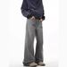 Men's Retro Gray Straight Leg Jeans Distressed Wash Casual Wide Leg Trousers Mid Waist Spring Style High Street_mkmklike.com