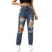 High Waisted Loose Fitting Ripped Jeans for Women European American Street Style Trendy Wide Leg Straight Leg Distressed Pants_mkmklike.com