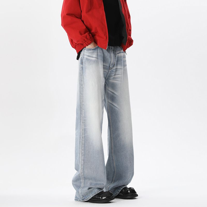 Cleanfit Street Retro Light-colored Jeans For Men, Spring And Autumn Trendy Brand, Loose Fit, Large Size, Casual_mkmklike.com