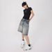 Women's Clothing Retro High Waist Loose Wide Leg Shorts High Street Trend Cool Denim Mid Length Pants_mkmklike.com