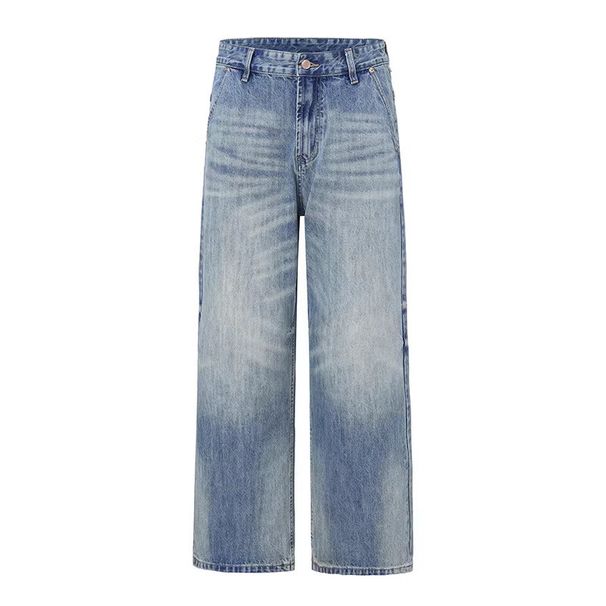 Men's & Women's Streetwear Light Blue Jeans - Relaxed Fit Straight Leg Washed Denim Pants With Multi-Pocket Design_mkmklike.com