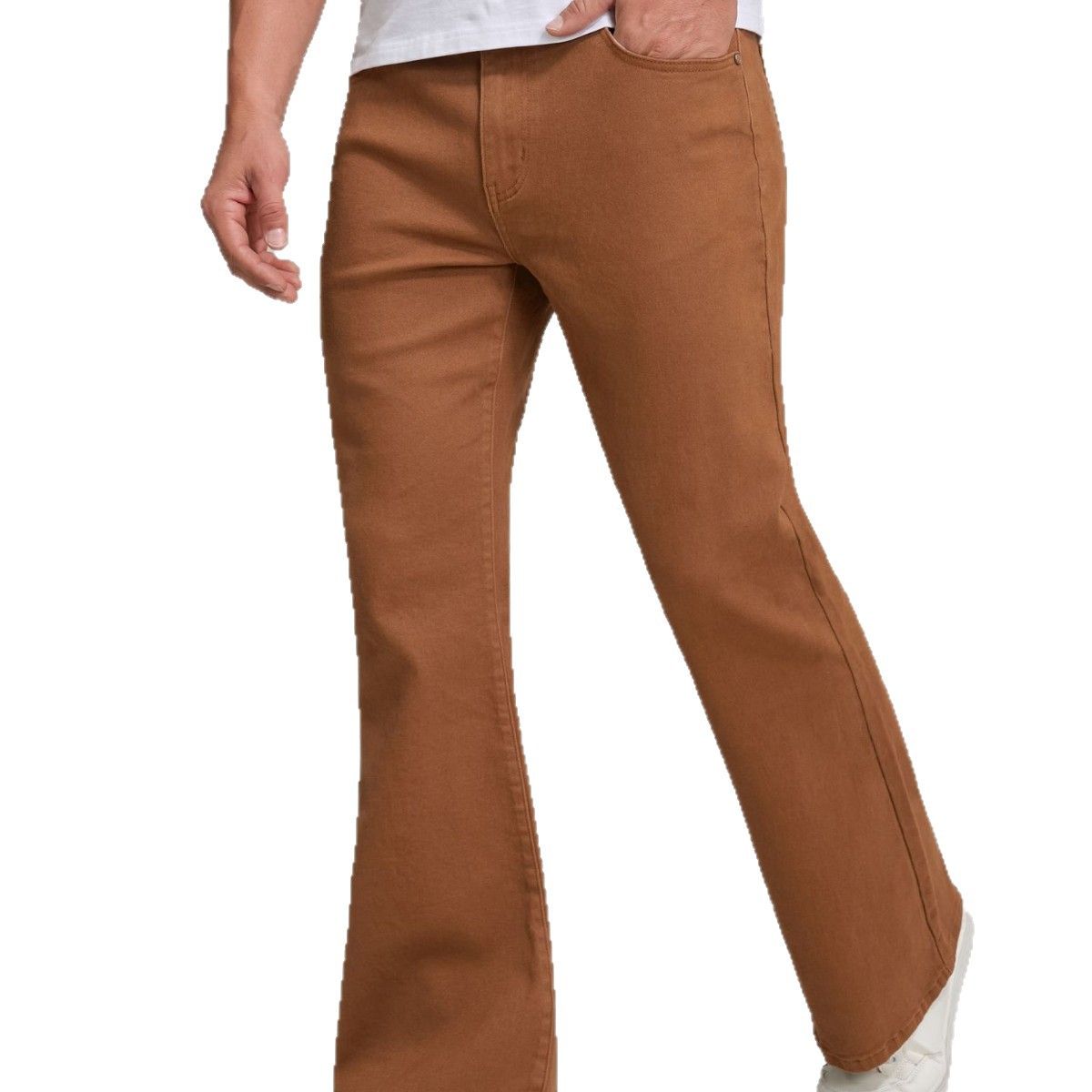 Men's Slim Fit Denim Flared Pants Style Fashion Solid Color High Waist Straight Leg Trousers_mkmklike.com