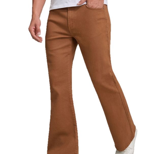 Men's Slim Fit Denim Flared Pants Style Fashion Solid Color High Waist Straight Leg Trousers_mkmklike.com