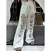 High-Waisted Wide-Leg Jeans Women's Slimming Ripped Casual Pants Lace Trimmed Trendy Cool Design Floor-Length Summer Fashion_mkmklike.com