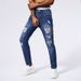 Men's Slim Fit Ripped Jeans Classic Blue Distressed Denim Pants With Tapered Leg_mkmklike.com