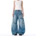 Women's Retro Multi Pocket Design Jeans Loose Fitting Floor Length Pants Curved Silhouette 2026 Summer New Style Direct Sales_mkmklike.com